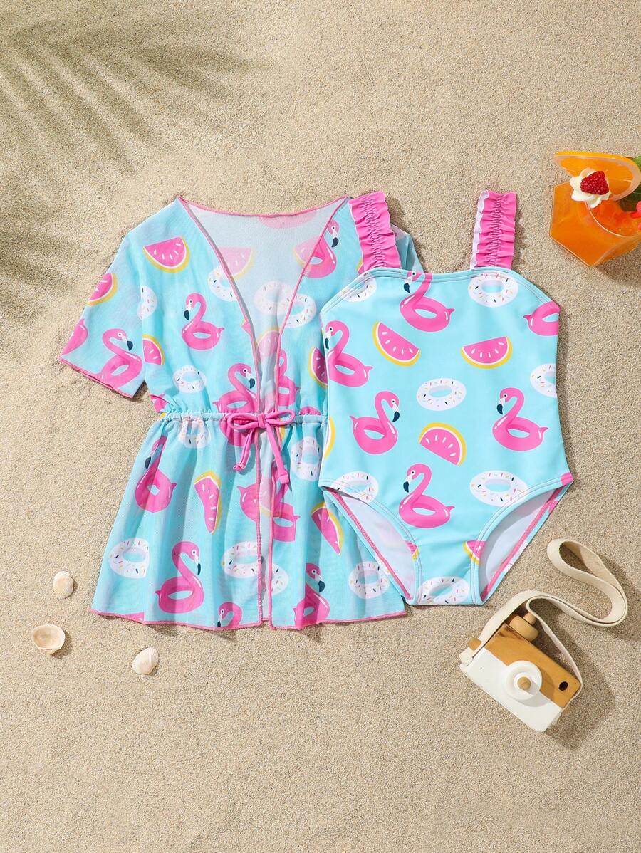 Conjunto de Menina de Praia com Kimono Priscila